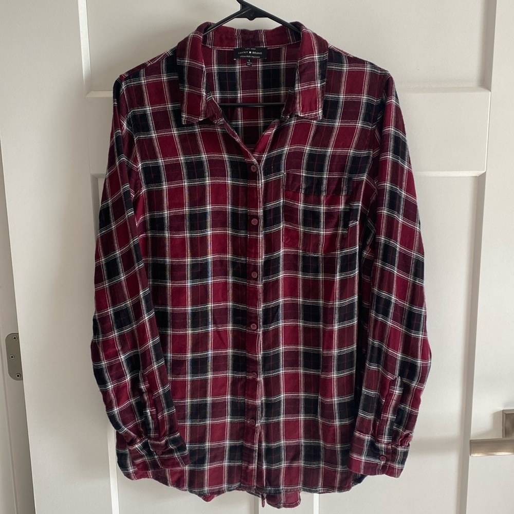 Lucky Brand Red Plaid Button Down Shirt
